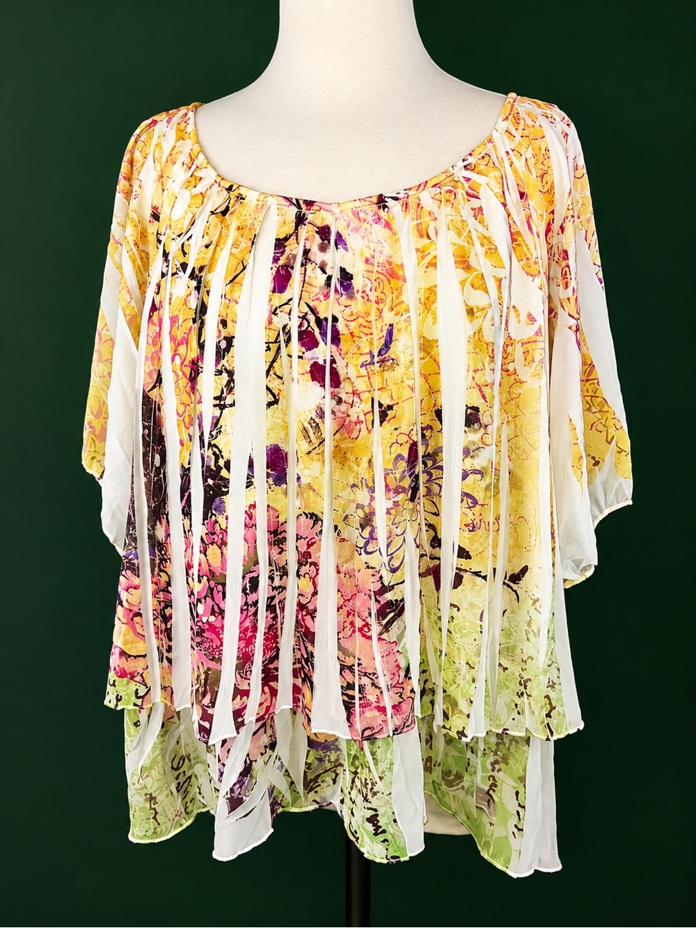 Cato Multicolor Floral Fringe Chiffon Tunic